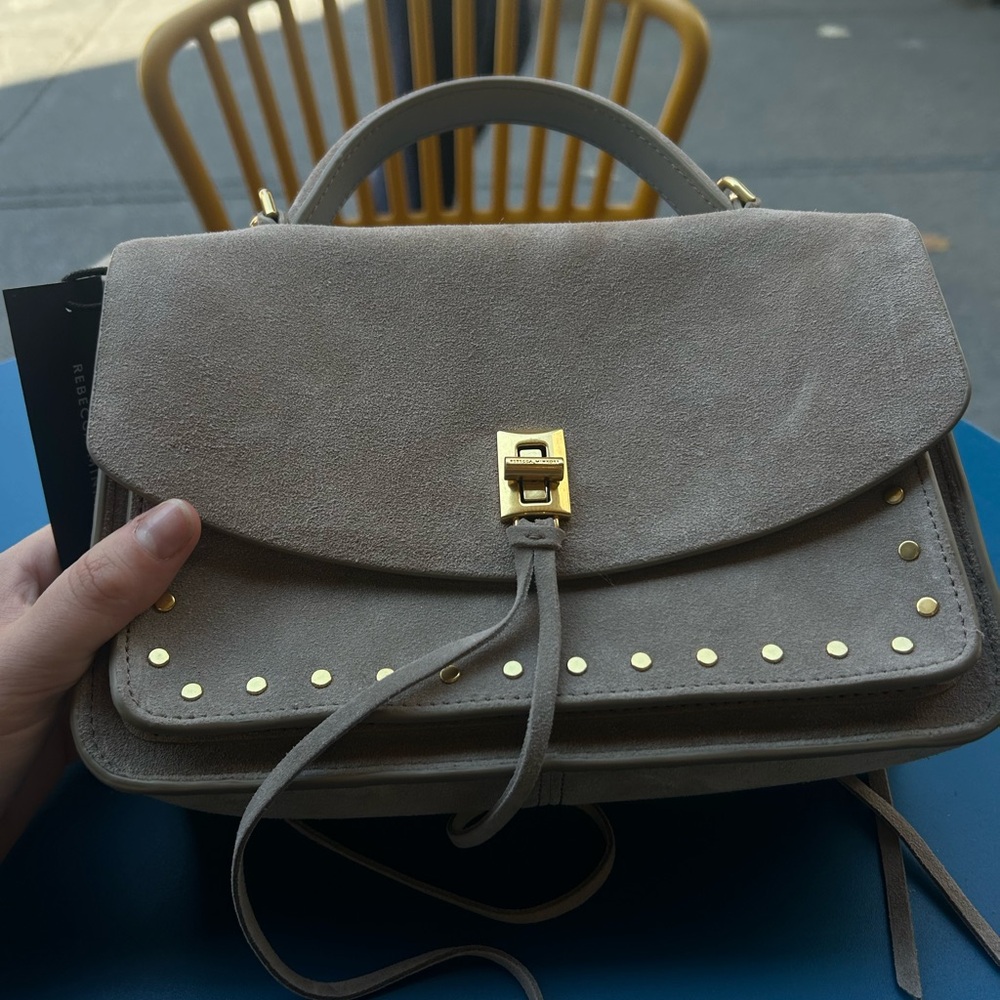 Rebecca Minkoff Darren Small Messenger Taupe Suede Handbag